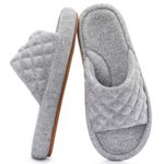 RockDove Womens Felt Quilted Open Toe Slide Slippers with Arch Support and Memory Foam Cozy House Shoes Indoor Outdoor, Size 5/6 UK, Grey