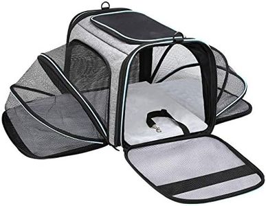MASKEYON Airline Approved Portable Pet Carrier 2 Sides Expandable Soft-Sided Large Cats Carrier Collapsible Kennel Travel TSA Carrier 4 Doors with Removable Pads and 3 Pockets for Puppy Small Dogs