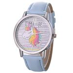 Souarts Teen Students Artificial Leather Strap Dial Quartz Wrist Watch Cute Cartoon Colorful Horse Print (Light Blue 2)