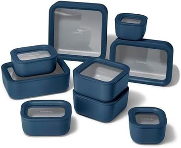 Caraway 25pc Glass Food Storage Set - Glass Storage Containers for Food - Non-Toxic Ceramic-Coated Glass - Air Release Technology - Compact & Stackable Design - Navy