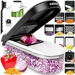 Vegetable Chopper Vegetable Cutter Mandoline Vegetable Slicer - Veggie Onion Salad Food Chopper Manual - Potato Chipper - Veg Chopper and Dicer - Kitchen Tools & Gadgets (10-in-1 Compact White)