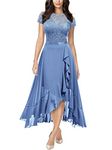 MIUSOL Women's Elegant Floral Lace Ruffle Evening Formal Wedding Guest Party Maxi Dress (X-Large, Light Blue)