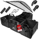 DURABLEZ Extra Large Car Trunk Organizer - Trunk Storage - Modular Configurable Detachable Collapsible - for SUV Minivan Truck Sedan Van - 4 Compartment XXL, Black