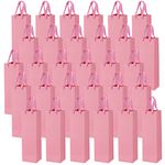 SEUNMUK 30 Pack 13.8 x 4.3 x 3.5 Inch Pink Wine Bottle Gift Bags, 250 gsm Thick Strong Paper Wine Gift Bags with handles, Elegant Paper Wine Bags for Party Shopping Retail Wedding