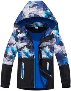 MGEOY Boys Girls Rain Jacket Lightweight Waterproof Hooded Fleece Lined Raincoat Windbreakers for Kids, Gray Blue(lining:fleece), 5-6 Years