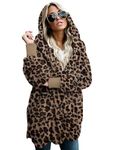 Zilcremo Women Fuzzy Cardigan Winter Hooded Jacket Open Front Fleece Coat Outwear with Pockets Leopard S