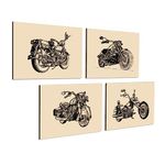 PAPER PLANE DESIGN Vintage Bike Wall Decor Framed Posters Set of 4, A4 Size (Vintage Motorcycle)