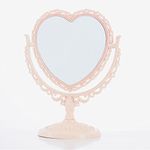 Bluelover Makeup Mirror 2 Side Comestic Rotat Stand Table Plastic Dresser Heart Shape Mirrors Cosmetic Tool-Beige