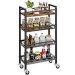 Alkmaar Slim Kitchen Cart, Small Serving Cart, 4 Tier Kitchen Rolling Cart with Lockable Wheels, Mini Liquor Bar Cart for Narrow Spaces, Apartment, Dining Room, Retro Brown