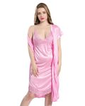 AV2 Women Satin Short Nighty with Lace & Robe Pink 1381 Free Size