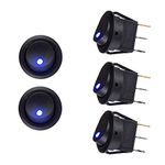 Qiuyan 5pcs Blue LED Illuminated Round Rocker Switch Press Button On/Off 12v 25A Car Van Dash Light for Car Auto Boat Household Appliances