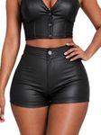 hibshaby Leather Shorts, Women's High Waist Faux Leather Shorts Summer Straight Leg Skinny Shorts Black S