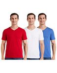 Amazon Brand - Symbol Men's Solid Cotton T Shirt | Plain | V Neck | Half Sleeve - Regular Fit | Combo Pack of 3 (Available in Plus Size) (Maroon, White, Blue_S)