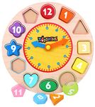 Toyshine Wooden Premium Learning Clock, Educational Digital Analog Numbers, Shape & Color Learning Montessori Toy for Kids- Multi Color