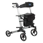 DAYS Lightweight Deluxe Rollator, Folding Four Wheel Mobility Walker, Back Support, Mobility Aid Seat, Carry Bag, Adjustable Seat Height, Silver