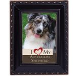 Cottage Garden I Love My Australian Shepherd 2x3 Photo Black with Gold Trim Frame with Easel, Ribbon Hanger and Magnetic Back