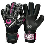 Renegade GK Triton Frenzy Goalie Gloves with Pro-Tek Finger Spines | 3.5+3mm Super Grip & 4mm Duratek | Black & Pink Soccer Goalkeeper Gloves (Size 7, Youth, Roll-Neg. Hybrid Cut, Level 2)