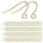 ALEXCRAFT 14K Gold Plated Earring Hooks Jewelry Ear Wires Hypoallergenic Diy Earrings Hooks Findings for Jewelry Making（200PCS, 100 Pairs）