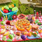 Kopi Corgi Pretend Play Food Sets for Children Kitchen,67PCS Picnic Toy Food & Kids Kitchen Accessories with Pizza,Cutting Fruit and Vegetables,Gift Role Play Toys for Boys and Girls 3 4 5 Year Olds