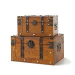 SLPR Alexander Wooden Trunk Chest with Straps (Set of 2, Rich Cognac) | Decorative Treasure Box