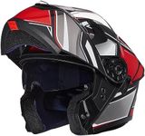 ILM Adult Motorcycle Helmet Dual Visor Flip up Modular Full Face Helmet DOT Model WS206(Redblack,Large)