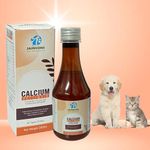 Jainsons Pet Products Calcium Pet Liquid Calcium Syrup, Phosphorus Supplement Make Bones and Muscles Stronger Provides Strength to Weak Pets Vitamin A, Vitamin D3, Vitamin B12, 200ML