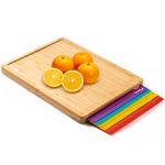 Bamboo Wood Cutting Board Set with 7 Flexible Cutting Mats with Food Icons, Easy to Clean Cutting Boards for Kitchen