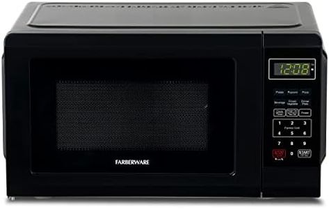 Farberware Compact Countertop Microwave Oven 0.7 Cu. Ft. 700-Watt with LED Lighting, Child Lock, Easy Clean Grey Interior, Retro Black