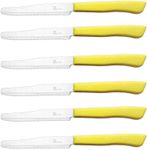 Tredoni 6 kitchen Knives - 4.3"/11cm Italian Stainless Steel Serrated Vegetable/Steak/Table Knife Cutlery, Rounded Tip (Yellow)