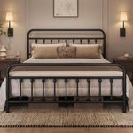 costoffs Metal Bed Frame 5ft King Vintage Iron Platform Bed with High Headboard and Footboard, Black
