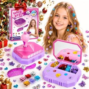 WQWWQW Hair Gem Stamper Kit for Girls Ages 5-12, 200+ Glitter Sequins Hair Styling Kit with Mirror Storage Case & Comb, Hair Accessories Toys, Birthday for Girls Ages 6-8 8-10 10-12