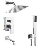 Heable Chrome Shower System Bathroom Shower Faucet Set with Tub Spout Wall Mounted 8 Inch Shower Head and Handle Set with Handheld 3 Function Tub and Shower Trim Kit with Rough-in Valve