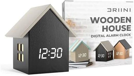 Driini Digital House Shaped Alarm Clock with Temperature Display (Dark Wood) – Modern Aesthetic with Cute Cube Frame and White LED Dimmer - Perfect Small Desk Clock for Bedside Table or Bedroom Mantle