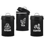 Homikit Tea Coffee Sugar Canisters Set of 3, Metal Food Storage Jars with Airtight Lids, Decorative Kitchen Storage Tins for Farmhouse/Countertop Décor, Sturdy & Easy To Clean, Retro Design - Black