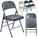 Nyxi Folding Chairs with Padded Fabric Seats, Metal Frame, Foldable Chair Home Office Dinning, Multi-Purpose Indoor & Outdoor (Dark Grey, 1 X Chair)