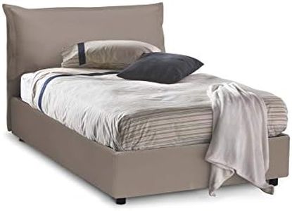 Talamo Italia Cama Individual y Media con contenedor Veronica, Made in Italy, Cama con Revestimiento de Cuero ecológico, Apertura Frontal, Apta para colchón de 120x190 cm, Taupe