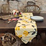 DaDalogy Yellow Floral Quilted Table Runner - Golden Orange Tulips Spring Decor for Dining Room & Coffee Tables - Decorative Yellow & Orange Floral Table Runner - 13 x 90