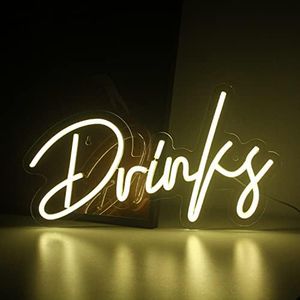 Looklight Drinks Neon Sign,Letters Neon Light,Led Neon Signs for Wall Decor,Warm White Words Neon Light Sign,USB Light Up Sign for Kitchen Bar Restaurant Shop Store