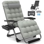 Slendor Oversized Zero Gravity Chair, 29In XL Lounge Chair Folding Recliner w/Upgraded Lock, Reclining Camping Chair w/Large Cup Holder & Headrest, Reclining Patio Chairs for Indoor Outdoor, Grey