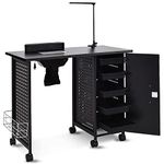 Nail Table Station Pro- WELLHUT Mobile Manicure Tables Steel Frame Nails Art Manicurist Desk Salon Furniture Workstation Beauty Equipment w/LED Lamp, 5 Drawers w/Key, Storage Shelf