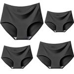 MYYNTI Women/Girls Ice Silk Seamless Panty Mid Rise No Show Laser Cut Invisible Panti Smooth Stretch Women Hipster Panties for Women Daily Use (L, 4PC, Black)