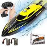 RC Boat with 2 Rechargeable Battery, 20+ MPH Fast Remote Control Boat for Pools and Lakes, 2.4G RC Boats Pool Toys for Adults and Kid (812-Yellow)