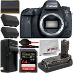 Canon EOS 6D Mark II DSLR Camera (Body Only 1897C002) with Ultimaxx Battery Grip For CANON 6D MKII and Starter Accessory Bundle: Includes – Sandisk 64GB Extreme Pro Memory Card and Starter Cleaning Kit