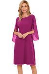 GRACE KARIN Women Formal Chiffon Wedding Guest Dress 3/4 Sleeve Cocktail Party Dresses for Summer Size 18 Hot Pink