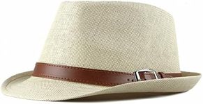 Gossifan Straw Fedora Hat for Men Panama Hat Short Brim Summer Sun Hat-Beige