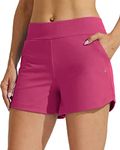 Willit Women's 3.5 inch Swim Board Shorts Swimming Bottoms Tummy Control Beach Shorts with Liner Deep Pink L