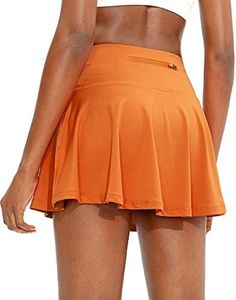 SANTINY Pleated Tennis Skirt for Women with 4 Pockets Women's High Waisted Athletic Golf Skorts Skirts for Running Casual (Orange_XL)