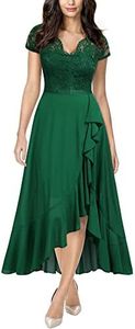 Miusol Women's V Neck Elegant Lace Ruffle Bridesmaid Maxi Dress, Green, Large