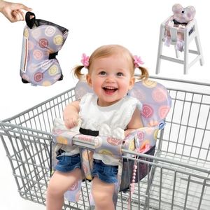 LWWACSS Extra Padded Baby Shopping Cart Cover & High Chair Protector, Grocery Cart Seat with Heart Backrest, Crinkle Ears, Bottle & Pacifier Clip, Machine Washable - Little Bear