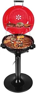 Electric BBQ Grill Techwood 15-Serving Indoor/Outdoor Electric Grill for Indoor & Outdoor Use, Double Layer Design, Portable Removable Stand Grill, 1600W (Stand Red BBQ Grills)